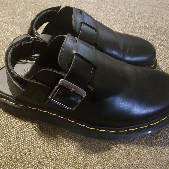 Dr. Martens Shoes - Doc Martens Black Leather Sandals Mules Clogs with Buckle Velcro Back Jorge II